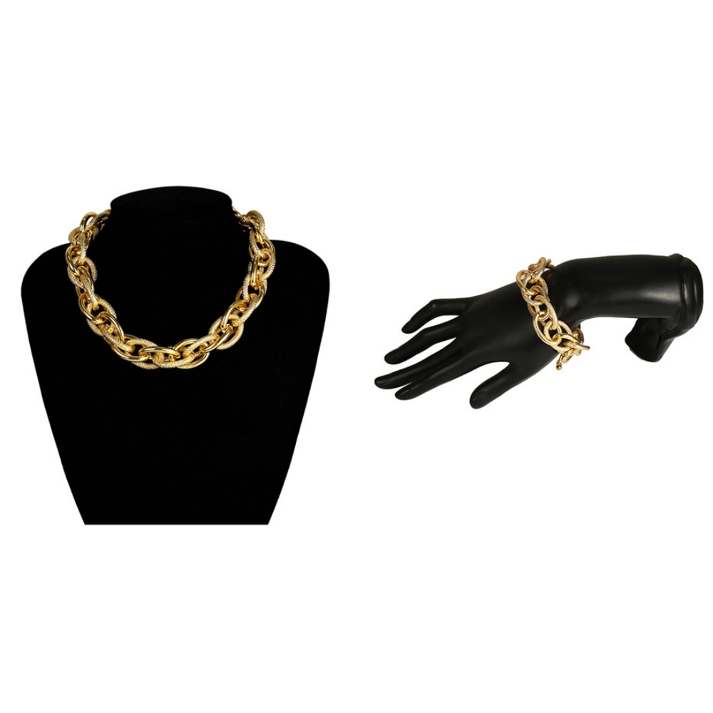18K Gold Chunky Choker Chain Bracelet and Necklace Set - Picture 1 of 7